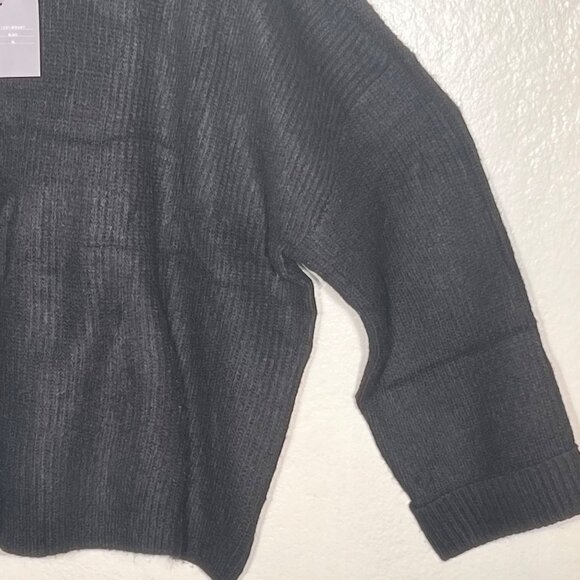 Marled Black Ribbed Knit Pullover Sweater XL Oversized Relaxed Wide Sleeves NWT - Picture 5 of 16